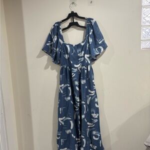 Elegant Blue Patterned Women's Dress